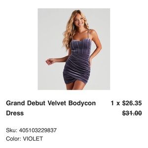 Violet (purple) bodycon velvet dress from Windsor